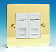 2 Gang RJ45 CAT5E Data Socket - Brass