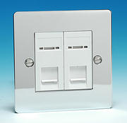 2 Gang RJ45 Cat5 Data Socket - Chrome
