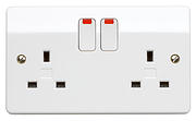 13 Amp 2 Gang Double Switched Socket - White + Neons