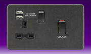 Knightsbridge - 45 Amp Cooker Socket Control Unit c/w Dual USB Charger - Smoked Bronze product image 2
