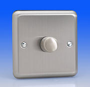 1 Gang 2 Way 400w Push on / Push off Dimmer Switch - Brushed Chrome