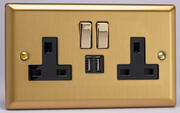 Varilight - 13 Amp 2 Gang Switched Socket c/w USB A + A - Classic Brushed Brass product image