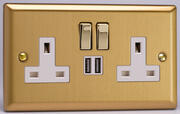 Varilight - 13 Amp 2 Gang Switched Socket c/w USB A + A - Classic Brushed Brass product image 2