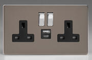 Varilight - Screwless Pewter - 2 Gang 13A Switched Socket + 2 x USB outlets product image 2