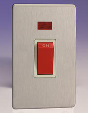 45 Amp DP Switch + Neon (Vertical Twin Plate) - Brushed Stainless Steel