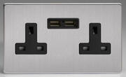 2 Gang 13A Sockets + USB- Brushed Stainless Steel product image 3