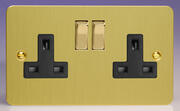 Varilight - Ultraflat Brushed Brass - Black 13 Amp DP Switched Sockets product image