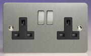 Varilight - Ultraflat Brushed Steel - Black - 13 Amp DP Switched Sockets product image