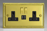 Georgian Brass  - Switched Socket + 2 x USB with Black/Brass Inserts product image