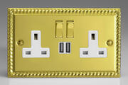 Georgian Brass - USB Sockets with White/Brass Inserts product image