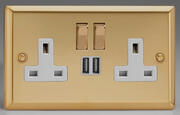 Victorian Brass -  Switched Socket + 2 x USB - White/Brass Inserts product image