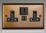 Varilight Bronze - 2 Gang 13A Socket + 2 x USB outlets product image