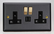 Vogue - Matt Black - 13 Amp 2 Gang Switched Socket + 2 x USB product image