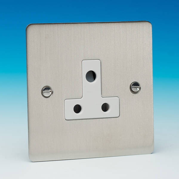 5 Amp Round 3 Pin Socket Brushed Chrome White Insert