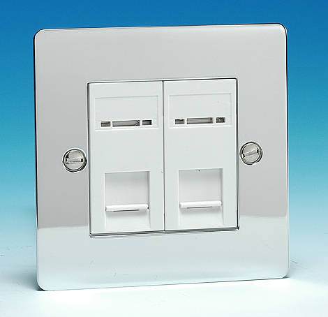 2 Gang RJ45 CAT5E Data Socket - Chrome