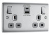 13A Twin Switched Socket USB A & C - 30W  Nexus - Brushed Steel - Grey