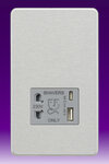 Shaver Socket Single Voltage 230v + USB A+C - Brushed Chrome/Grey