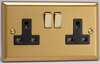 13A 2 Gang Twin DP Switched Socket - Brushed Brass - Brushed Brass/Black