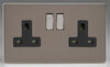 13 Amp 2 Gang Twin DP Switched Socket - Screwless Pewter - Black