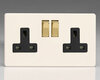 13 Amp 2 Gang Twin DP Switched Socket - Screwless Primed - Brass/Black