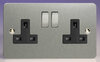 13A 2 Gang DP Switched Socket - Ultraflat Brushed Steel - Black