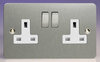 13A 2 Gang DP Switched Socket - Ultraflat Brushed Steel - White