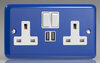 13 Amp 2 Gang Switched Socket + 2 x USB - Royal Blue