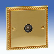 Georgian Brass Tv Coaxial Sockets with Black Inserts product image