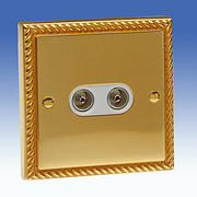 Georgian Brass Tv Coaxial Sockets with White Inserts product image