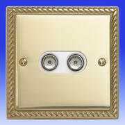 Georgian Brass Tv Coaxial Sockets with White Inserts product image