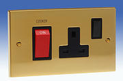 Edwardian Brass 45 Amp and Cooker Sockets with Black Inserts product image