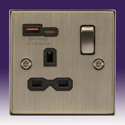 Knightsbridge - 13 Amp Switched Sockets - FastCharge USB - Antique Brass product image 2