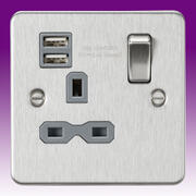 Flatplate - Brushed Chrome Sockets with USB product image 4