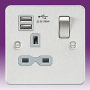 Flatplate - Brushed Chrome Sockets with USB product image 2