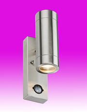 Double Fixed GU10 Wall Light c/w PIR - Stainless Steel - IP44 product image