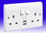 MK Logic Plus 13 Amp 2 Gang Double Switched Socket with USB product image