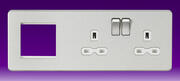 Knightsbridge - 13 Amp 2 Gang DP Switched Socket + Modular Combination Plate - Brushed Chrome -White product image 2