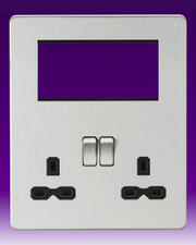 Knightsbridge - 13 Amp 2 Gang DP Switched Socket + Modular Combination Plate - Brushed Chrome - Blk product image 3