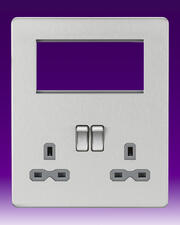 Knightsbridge - 13 Amp 2 Gang DP Switched Socket + Modular Combination Plate - Brushed Chrome - Grey product image 3