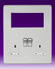 Knightsbridge - 13 Amp 2 Gang DP Switched Socket + Modular Combination Plate - Brushed Chrome -White product image 3
