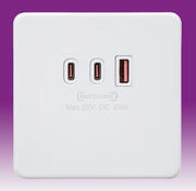 Knightsbridge - Dual USB-C + USB-A Charger Outlet 63W - Matt White product image