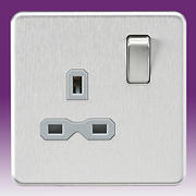 Screwless Flatplate - Brushed Chrome Twin & Single Sockets product image 2