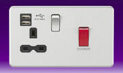 Knightsbridge - 45 Amp Cooker Socket Control Unit c/w Dual USB Charger - Brushed Chrome/Black product image 2