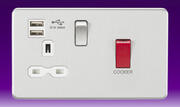 Knightsbridge - 45 Amp Cooker Socket Control Unit c/w Dual USB Charger - Brushed Chrome/White product image
