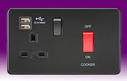 Screwless Flatplate - 45 Amp Cooker Socket Control Unit c/w Dual USB Charger - Matt Black product image