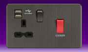 Knightsbridge - 45 Amp Cooker Socket Control Unit c/w Dual USB Charger - Smoked Bronze product image