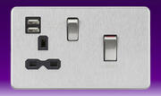 Knightsbridge - 45 Amp Cooker Socket Control Unit c/w Dual USB Charger - Brushed Chrome/Black product image