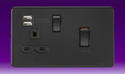 Screwless Flatplate - 45 Amp Cooker Socket Control Unit c/w Dual USB Charger - Matt Black product image 2