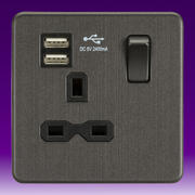 Knightsbridge - Screwless Flatplate - Sockets with USB - Smoked Bronze product image 2