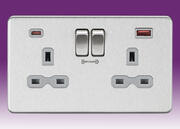 Screwless Flatplate - Brushed Chrome Sockets with USB product image